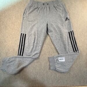 Adidas Mens Heather Gray Jogger Sweatpants 3 Stripe Athletic Training Pants M